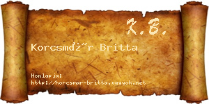 Korcsmár Britta névjegykártya
